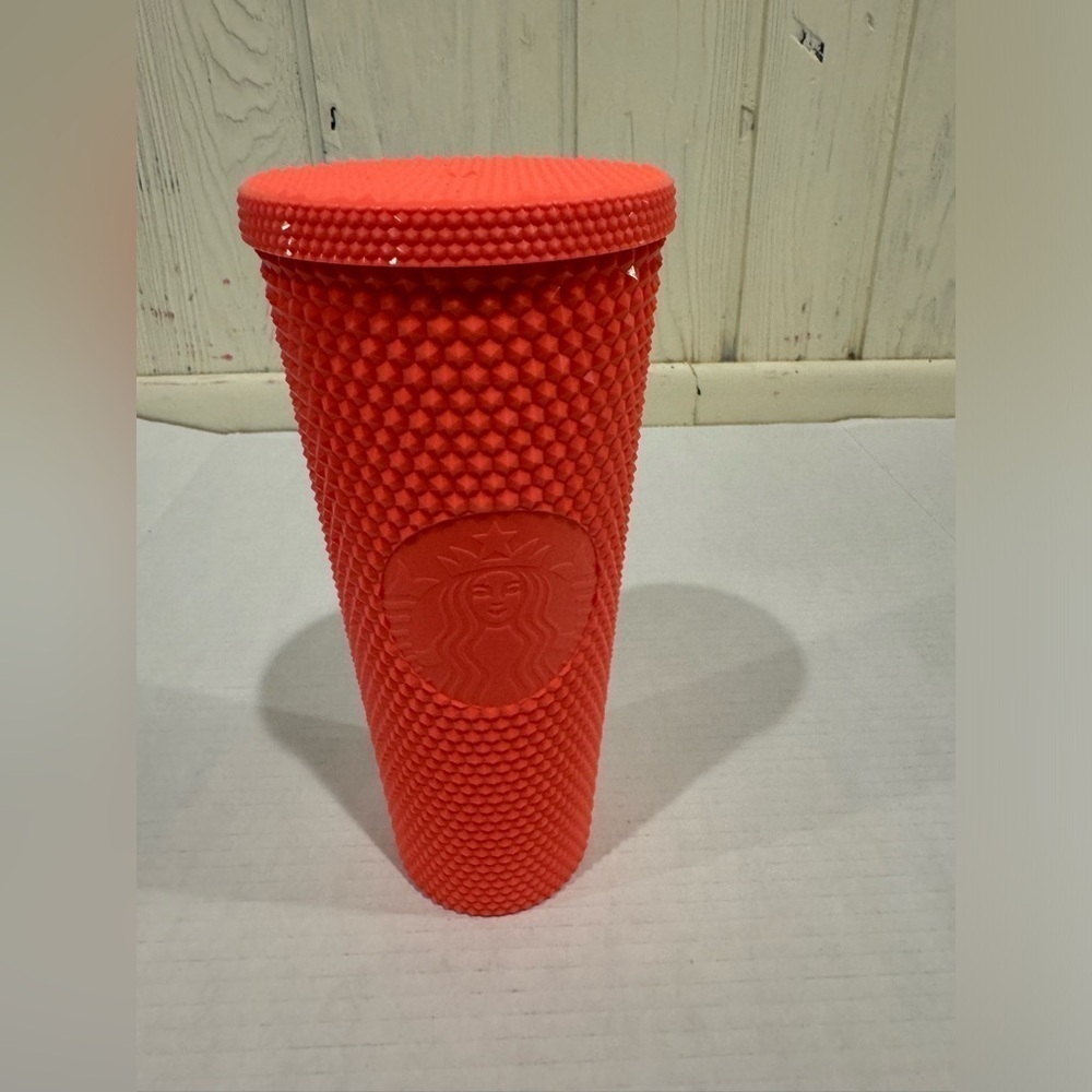 Starbucks Neon Coral Dragonfruit Studded Tumbler Cold Cup 24oz -Missing Straw-